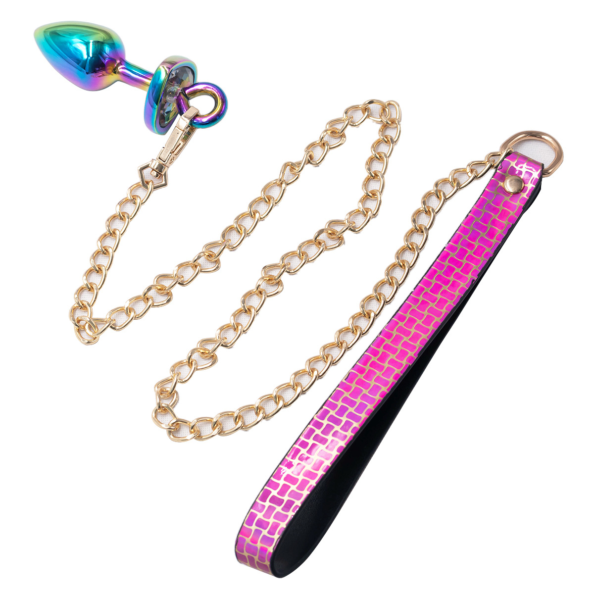 TB-A438 Anale plug met metalen kettingen en choker