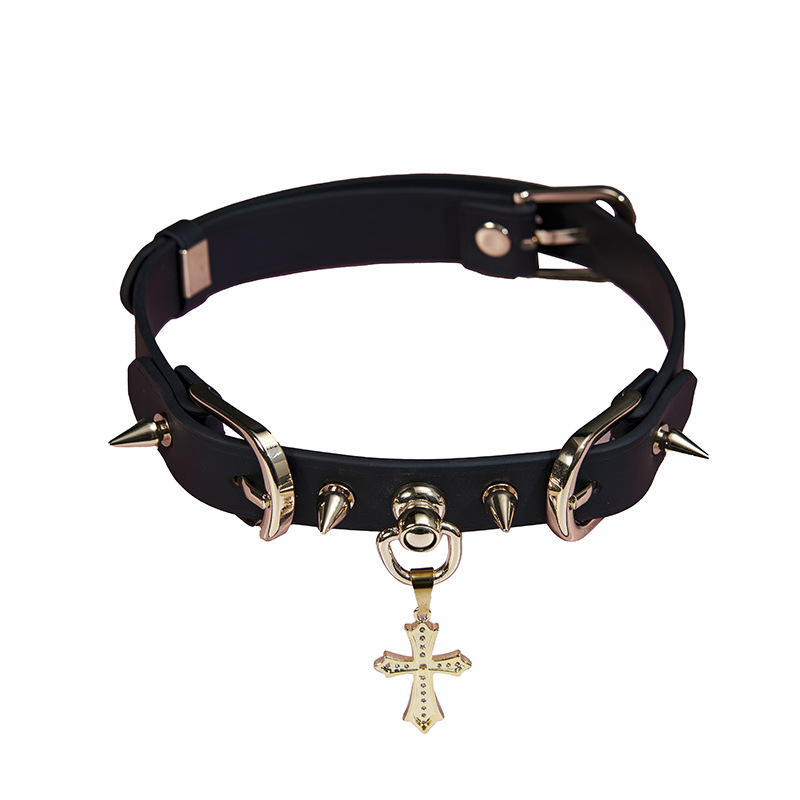 TB-S066 Double Spike Punk Choker with Matching Leash