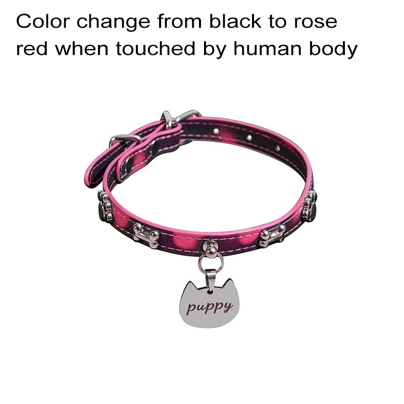 TB-S054 Thermochromic Silver Bone Choker With Leash