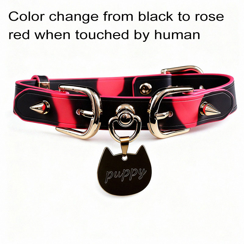 TB-S062 Thermochromic Punk Cat Print Choker